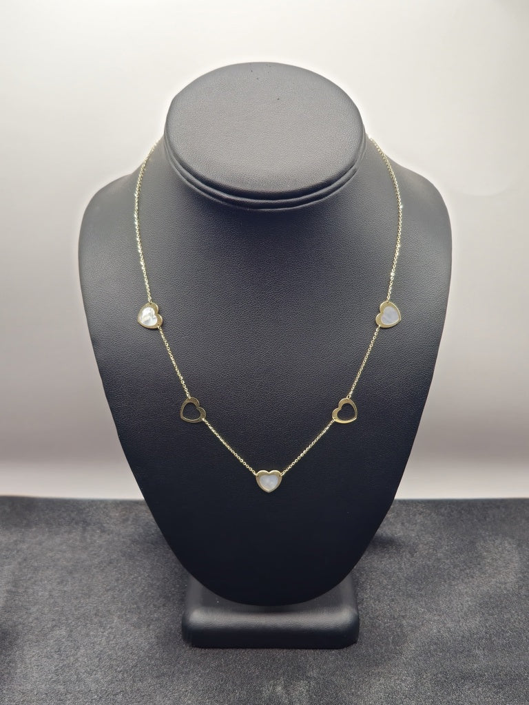 CADENA MOTHER PEARL HEART 14 KT Size "17" Weight 3.4 G